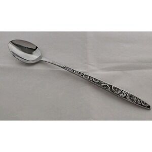 Spring Bouquet Stainless Steel Iced Tea Spoon 7-1/2" Flower Print Floral Korea